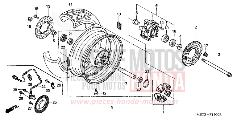 HINTERRAD von Varadero ABS MUTE BLACK METALLIC (NH359) von 2005